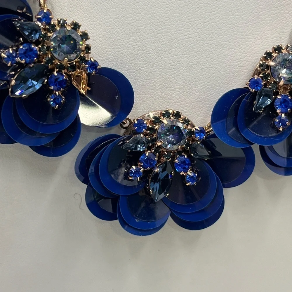 Kate Spade New York Blue Snowy Nights Sequined Flower AB Statement Rose Necklace